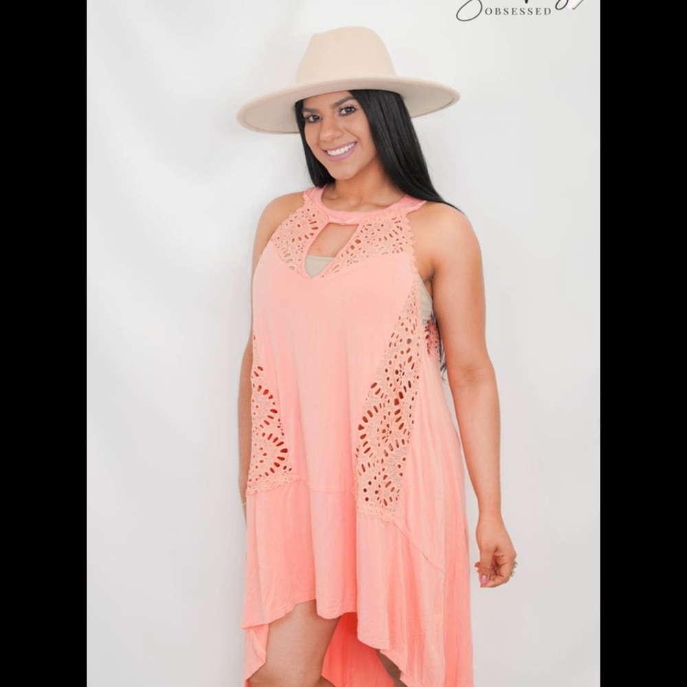 POL Coral High Low Dress with crochet accents Small